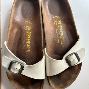 Birkenstock Cream Sandals with Metal Buckle